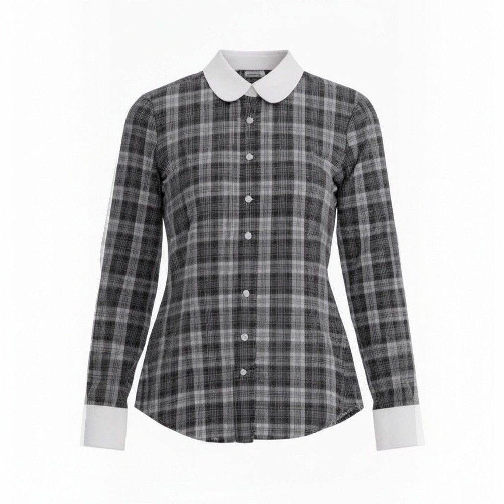 Brooks Brothers Plaid Button Down Women 10 Black White Peter Pan Collar Preppy